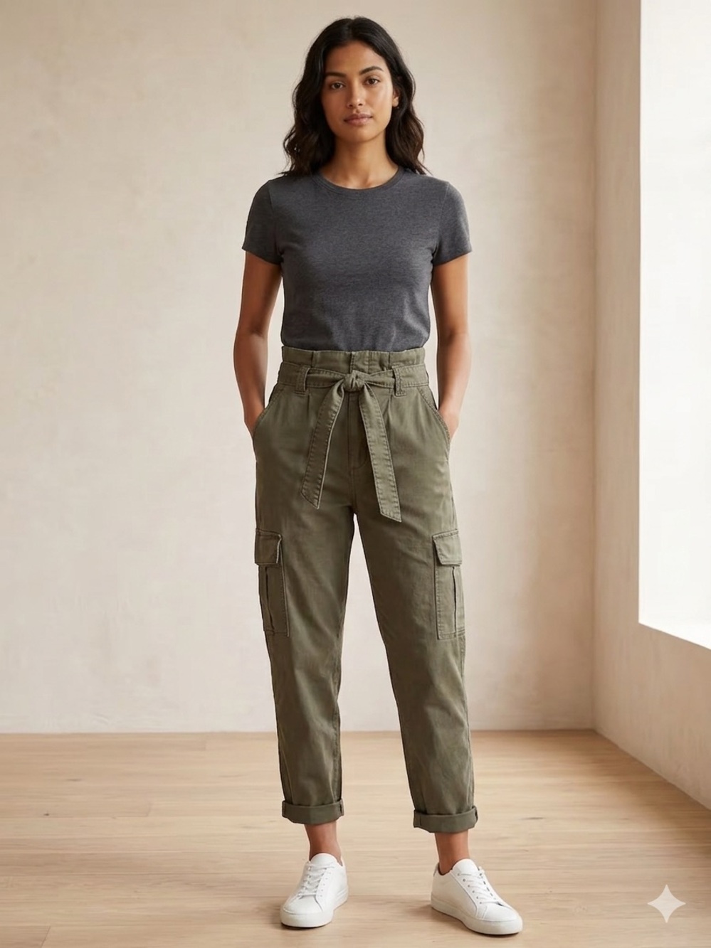 WHBM White House Black Market Extra High Rise Green Cargo Utility Pant